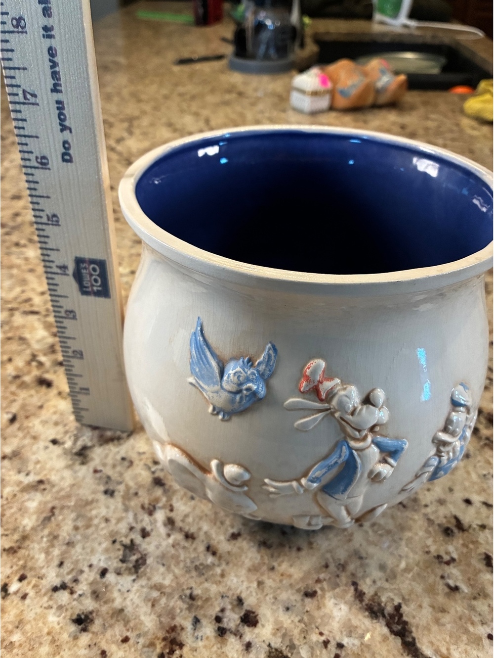 Vintage Walt Disney Productions ceramic planter with blue interior
